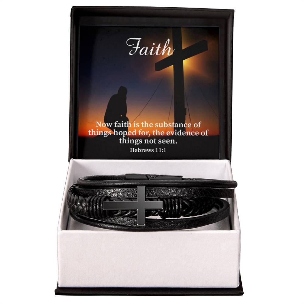 Faith Hebrews 11:1 Men's Stainless Steel &amp; Vegan Leather Cross Bracelet - Vegan Leather with Stainless Steel-Express Your Love Gifts