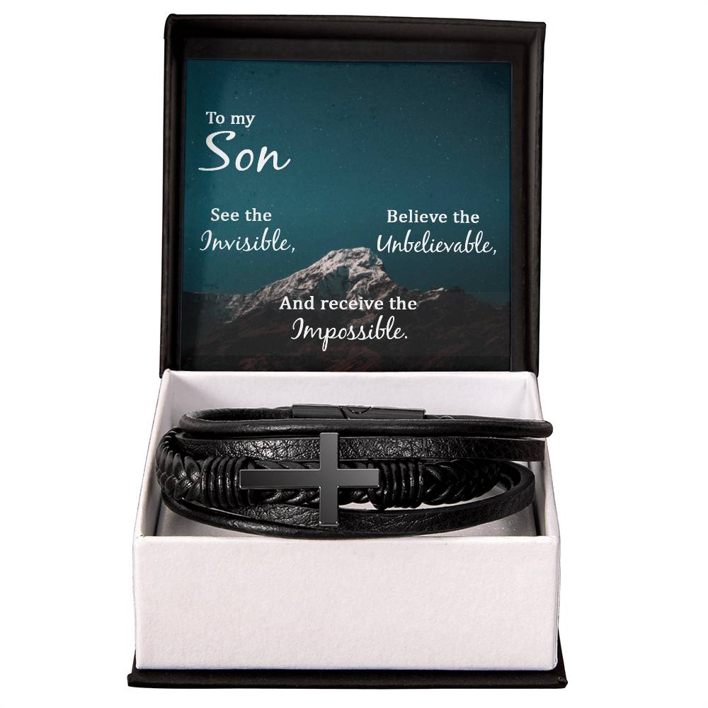 See the Invisible Men's Stainless Steel &amp; Vegan Leather Cross Bracelet - Vegan Leather with Stainless Steel-Express Your Love Gifts