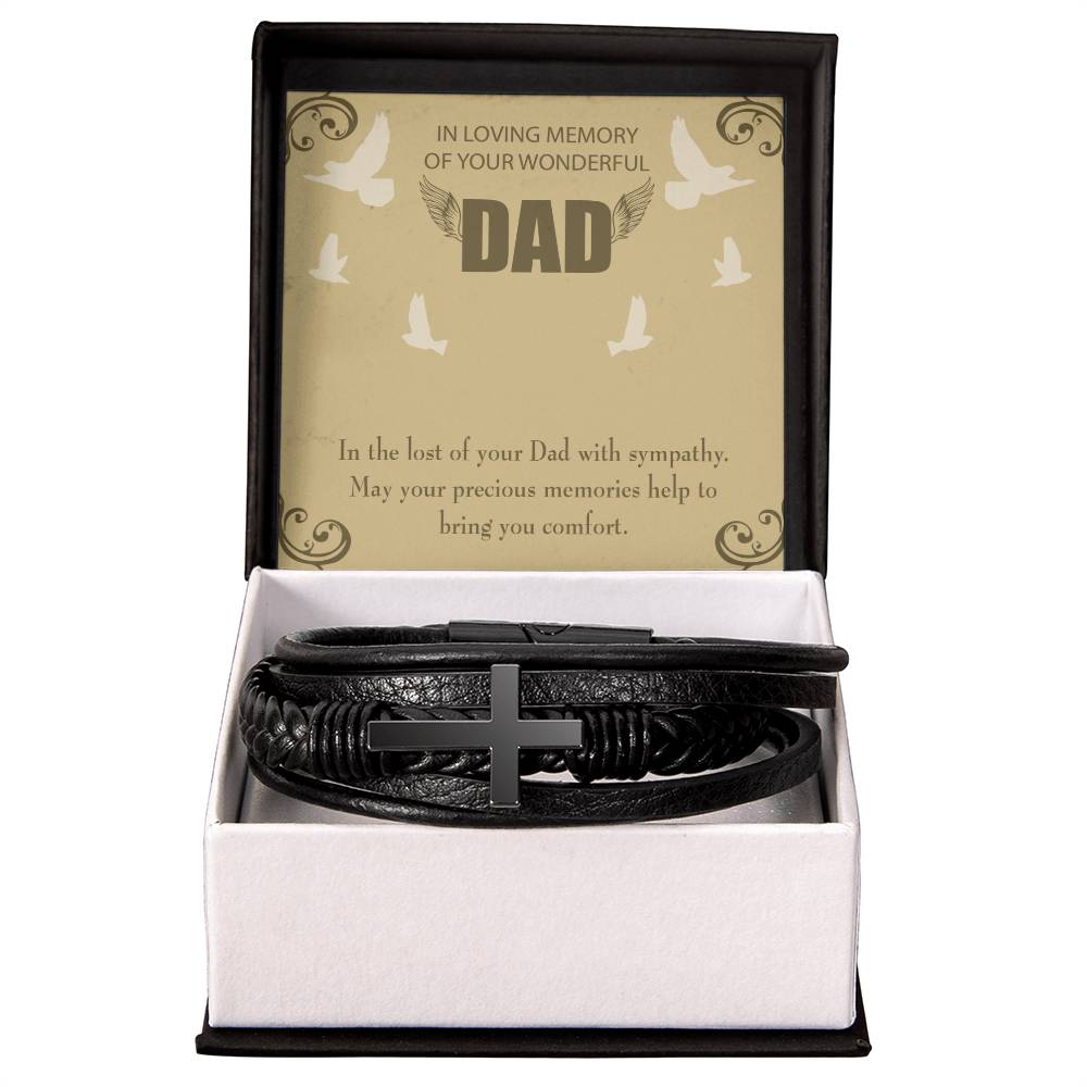In the Lost of Your Dad Men's Cross Bracelet - Vegan Leather with Stainless Steel-Express Your Love Gifts