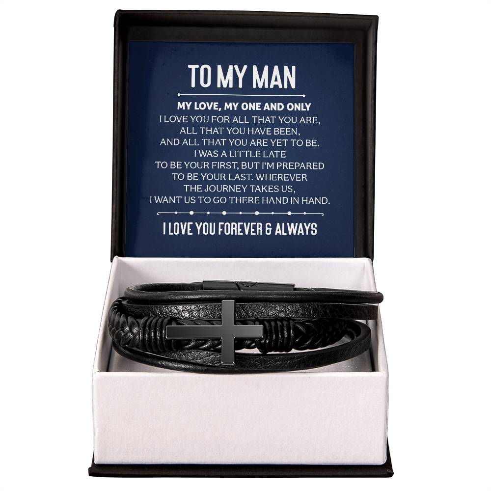 To My Man My Love My One and Only Men's Cross Bracelet - Vegan Leather with Stainless Steel-Express Your Love Gifts
