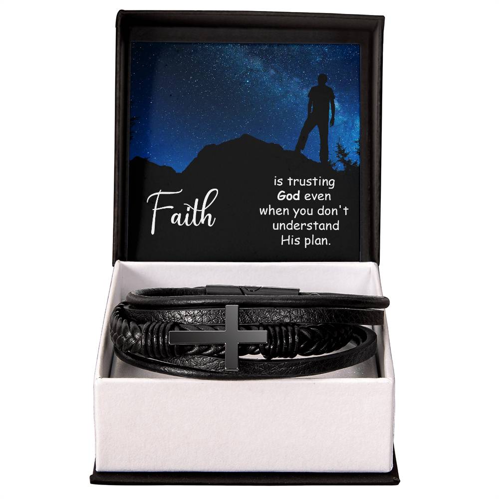 Faith is Trusting God Even When You Don't Men's Stainless Steel &amp; Vegan Leather Cross Bracelet - Vegan Leather with Stainless Steel-Express Your Love Gifts