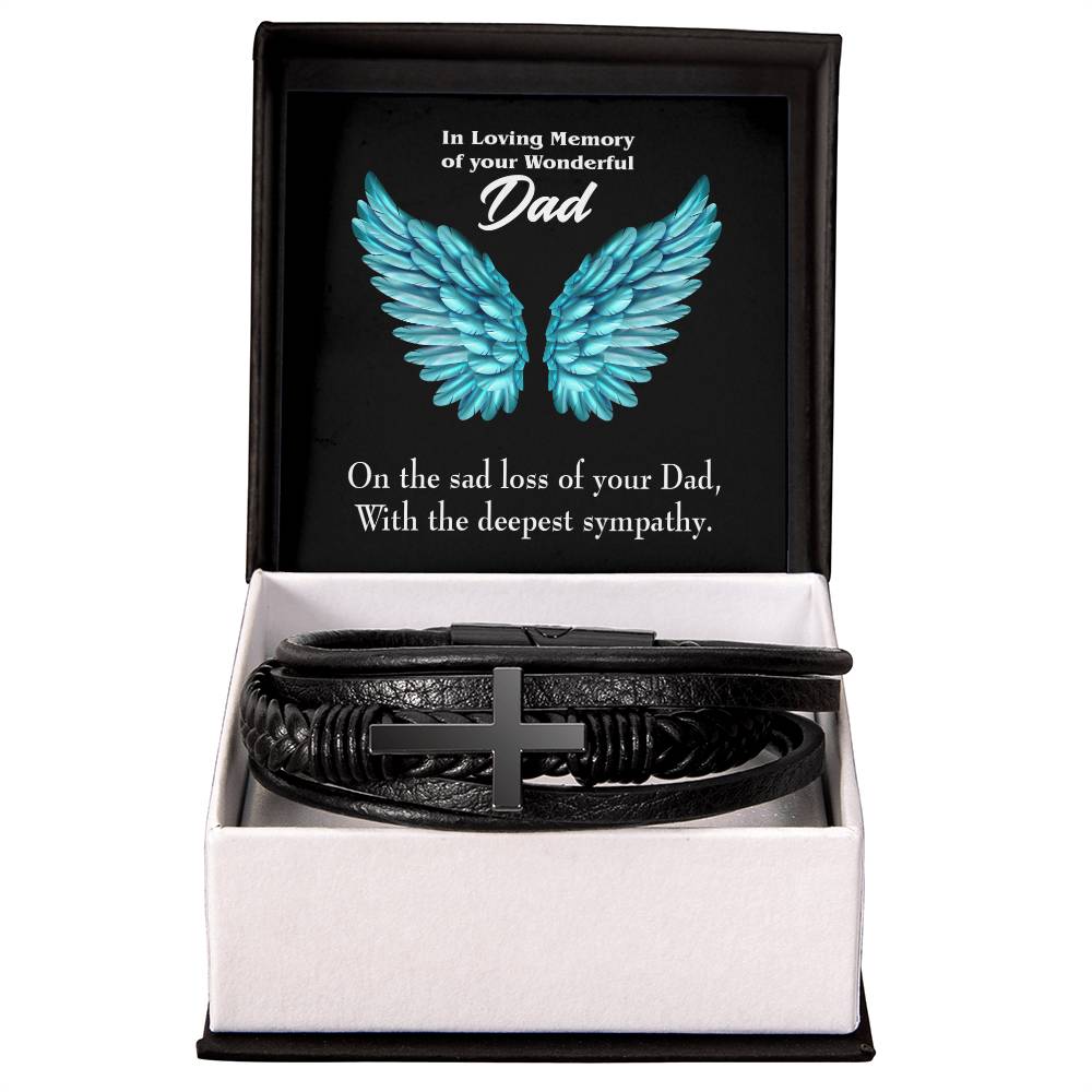 With Deepest Sympathy Men's Cross Bracelet - Vegan Leather with Stainless Steel-Express Your Love Gifts