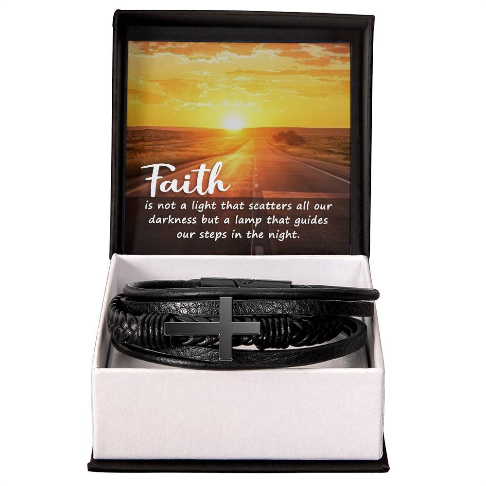 Faith is Not a Light Men's Stainless Steel &amp; Vegan Leather Cross Bracelet - Vegan Leather with Stainless Steel-Express Your Love Gifts