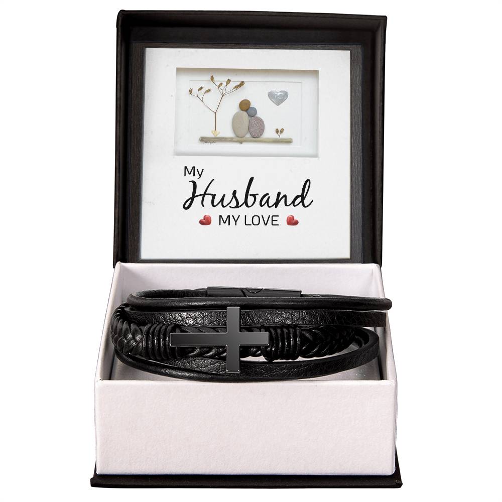 My Husband My Love Men's Cross Bracelet - Vegan Leather with Stainless Steel-Express Your Love Gifts
