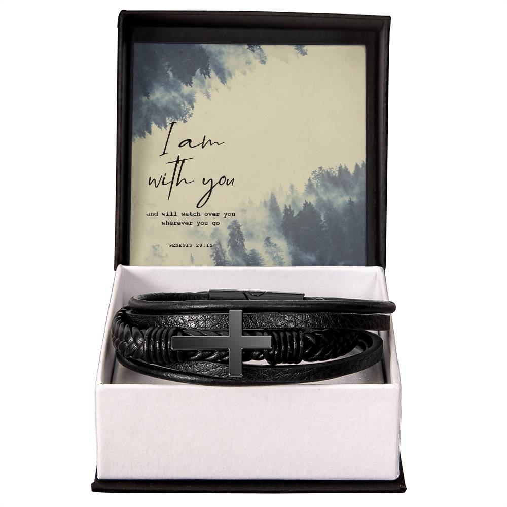 I Am With You Men's Cross Bracelet - Vegan Leather with Stainless Steel-Express Your Love Gifts