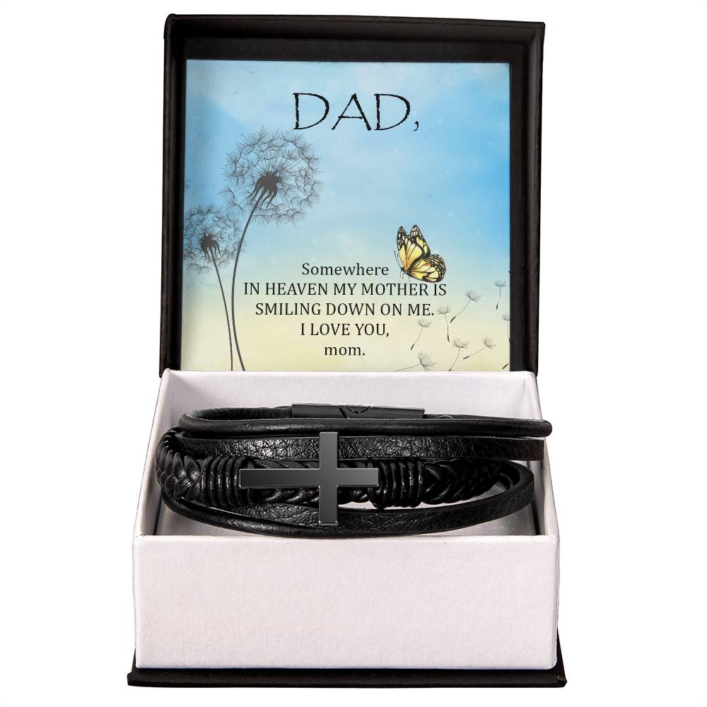 Somewhere in Heaven Men's Cross Bracelet - Vegan Leather with Stainless Steel-Express Your Love Gifts