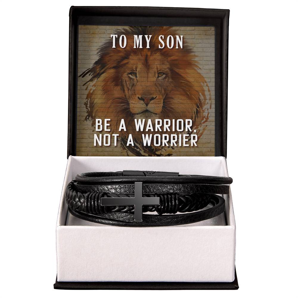 Be a Warrior Not a Worrier Men's Cross Bracelet - Vegan Leather with Stainless Steel-Express Your Love Gifts