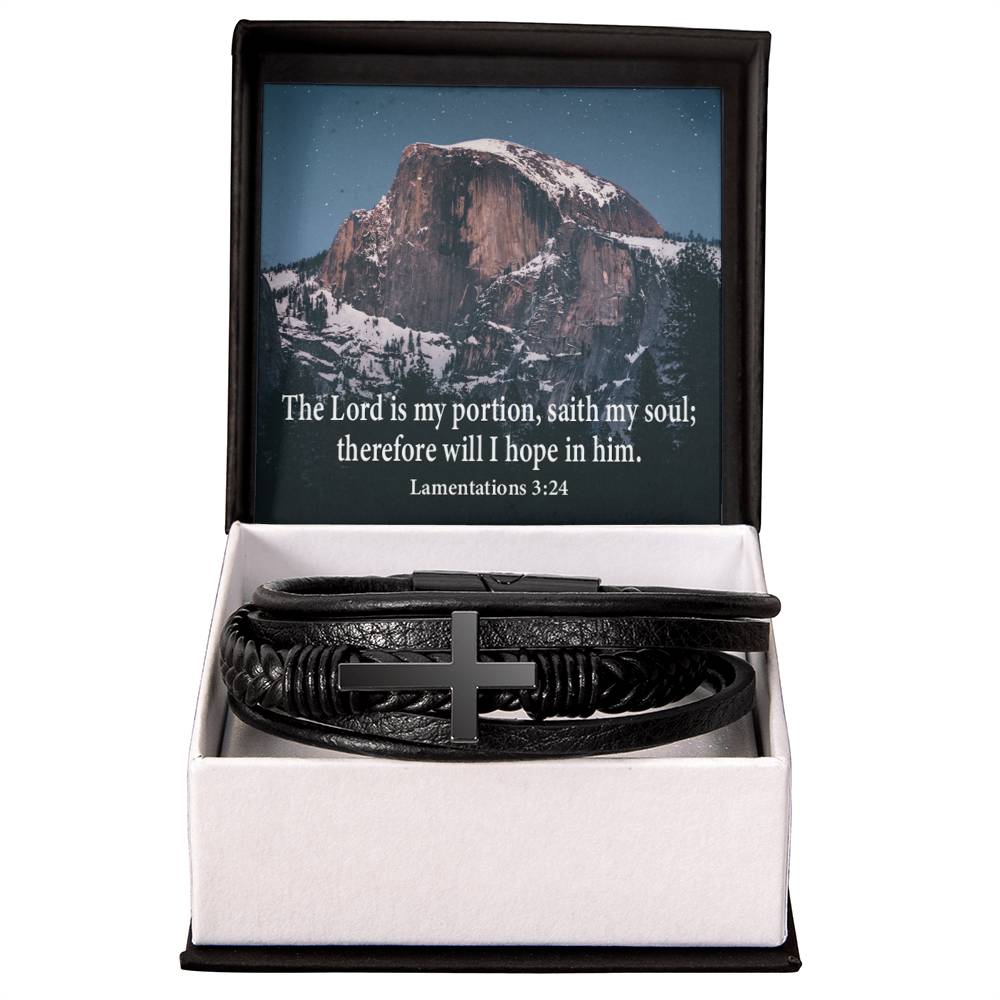 Hope in Him Lamentations 32:4 Men's Stainless Steel & Vegan Leather Cross Bracelet - Vegan Leather with Stainless Steel-Express Your Love Gifts