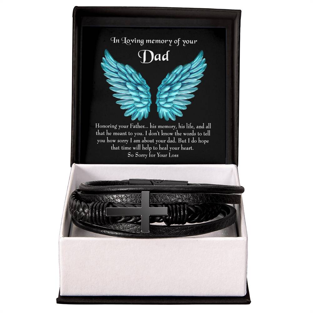 Honoring Your Dad Men's Cross Bracelet - Vegan Leather with Stainless Steel-Express Your Love Gifts