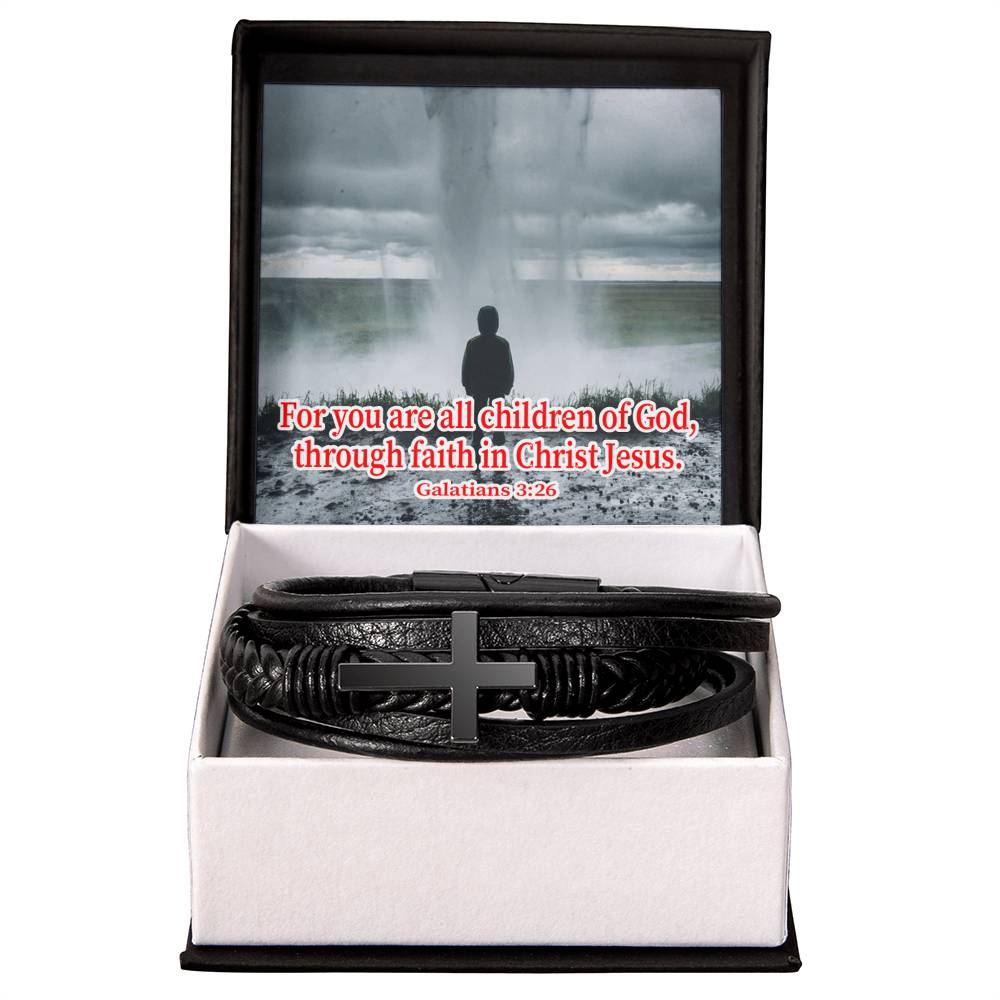 Child of God Galatians 3:26 Men's Stainless Steel & Vegan Leather Cross Bracelet - Vegan Leather with Stainless Steel-Express Your Love Gifts