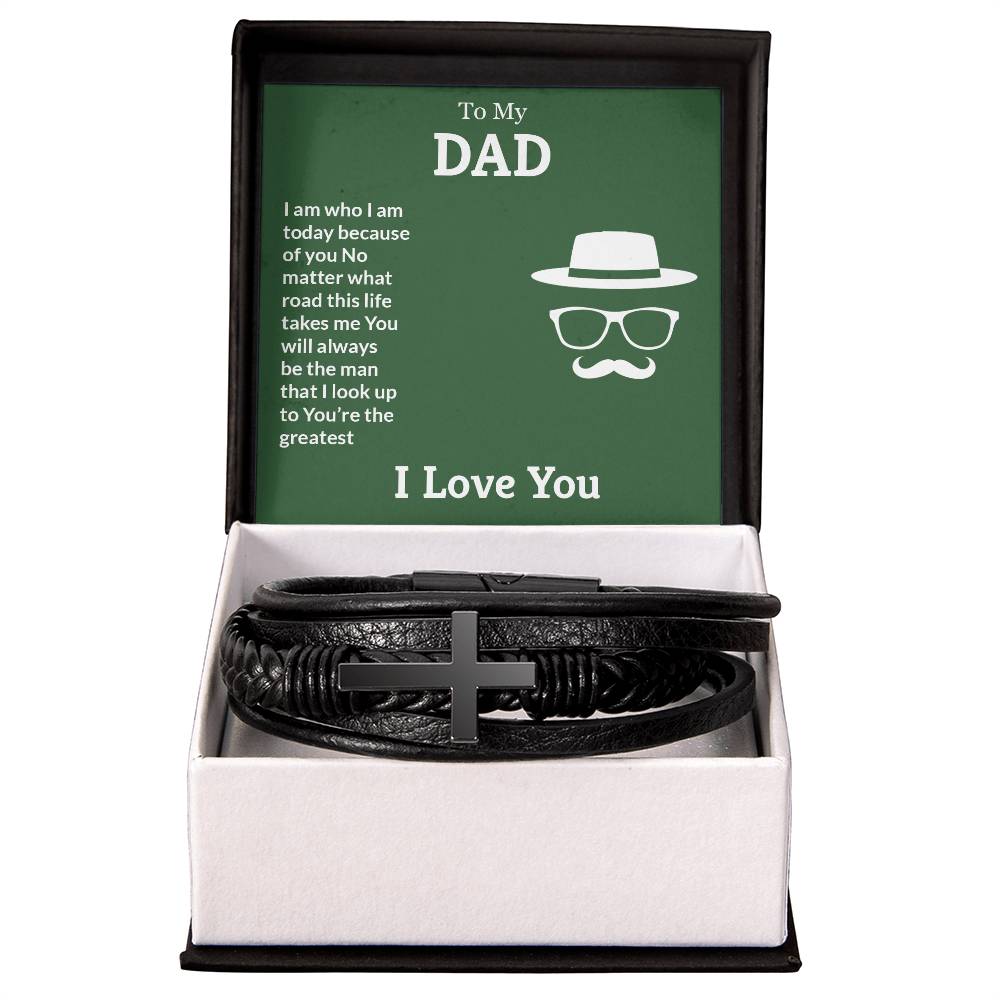 To My Dad You're the Greatest Men's Cross Bracelet - Vegan Leather with Stainless Steel-Express Your Love Gifts
