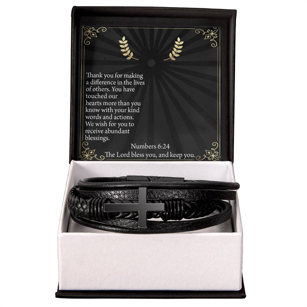 Blessed are The Servant Numbers 6:24 Men's Stainless Steel &amp; Vegan Leather Cross Bracelet - Vegan Leather with Stainless Steel-Express Your Love Gifts