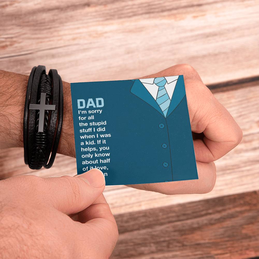 To My Dad You Only Know About Half Men's Cross Bracelet - Vegan Leather with Stainless Steel-Express Your Love Gifts