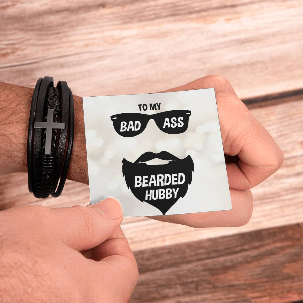 To My Badass Bearded Hubby Men's Cross Bracelet - Vegan Leather with Stainless Steel-Express Your Love Gifts