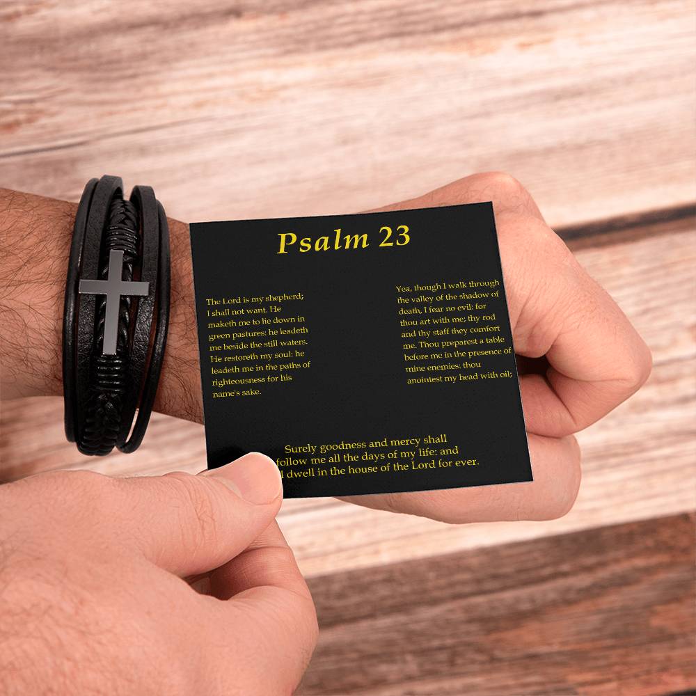Lord is my Shepherd Psalm 23:2 Men's Stainless Steel & Vegan Leather Cross Bracelet - Vegan Leather with Stainless Steel-Express Your Love Gifts