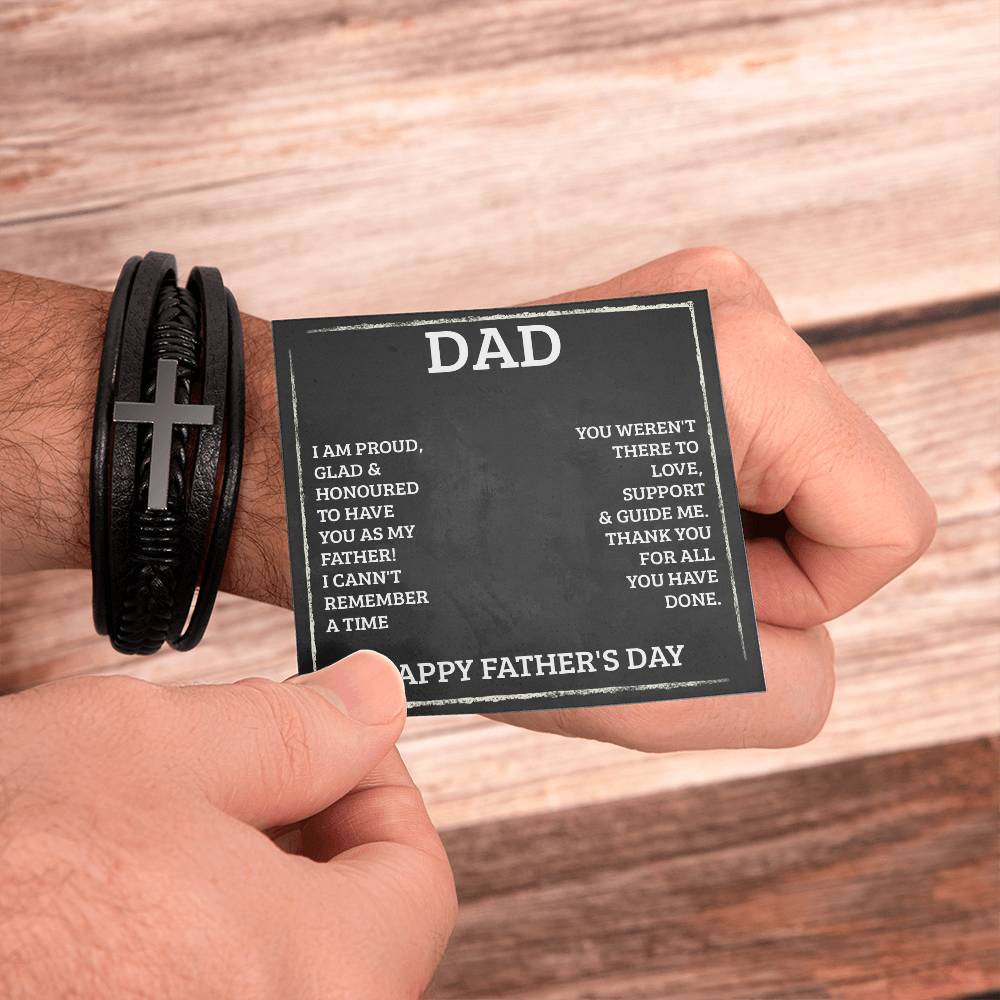 To Dad I'm Proud Men's Cross Bracelet - Vegan Leather with Stainless Steel-Express Your Love Gifts