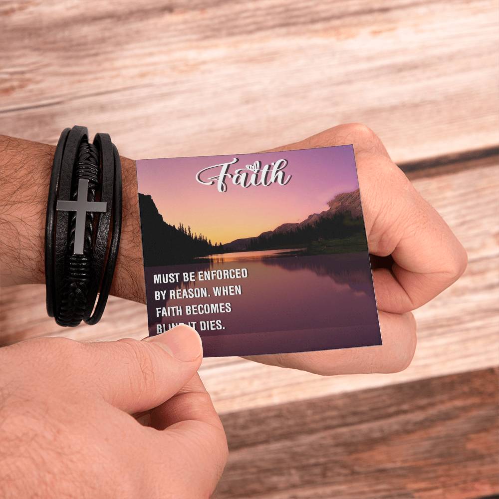 Must be Enforced Men's Stainless Steel & Vegan Leather Cross Bracelet - Vegan Leather with Stainless Steel-Express Your Love Gifts