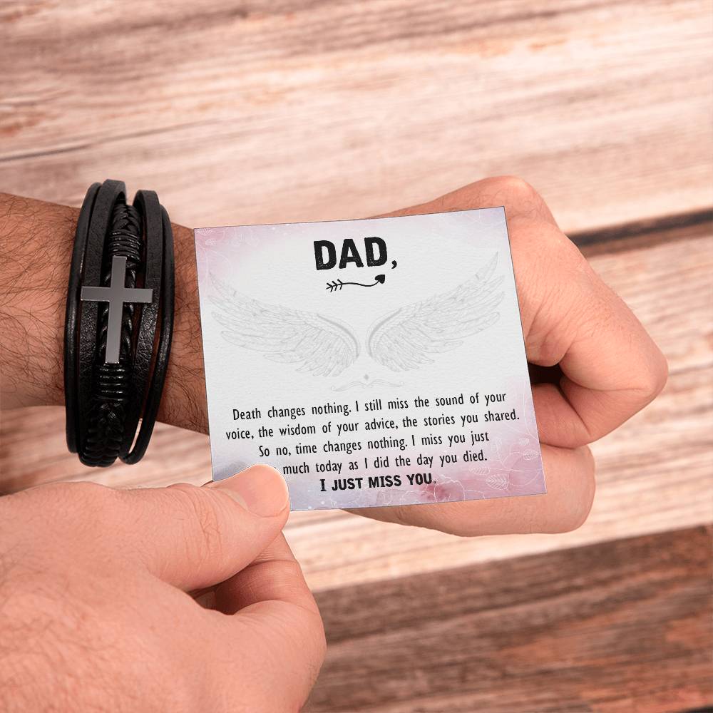Death Changes Nothing Men's Cross Bracelet - Vegan Leather with Stainless Steel-Express Your Love Gifts
