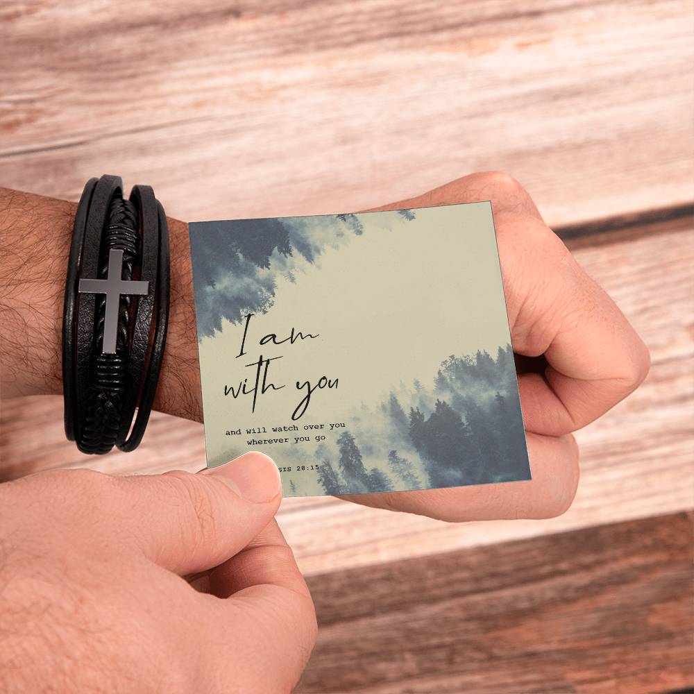 I Am With You Men's Cross Bracelet - Vegan Leather with Stainless Steel-Express Your Love Gifts