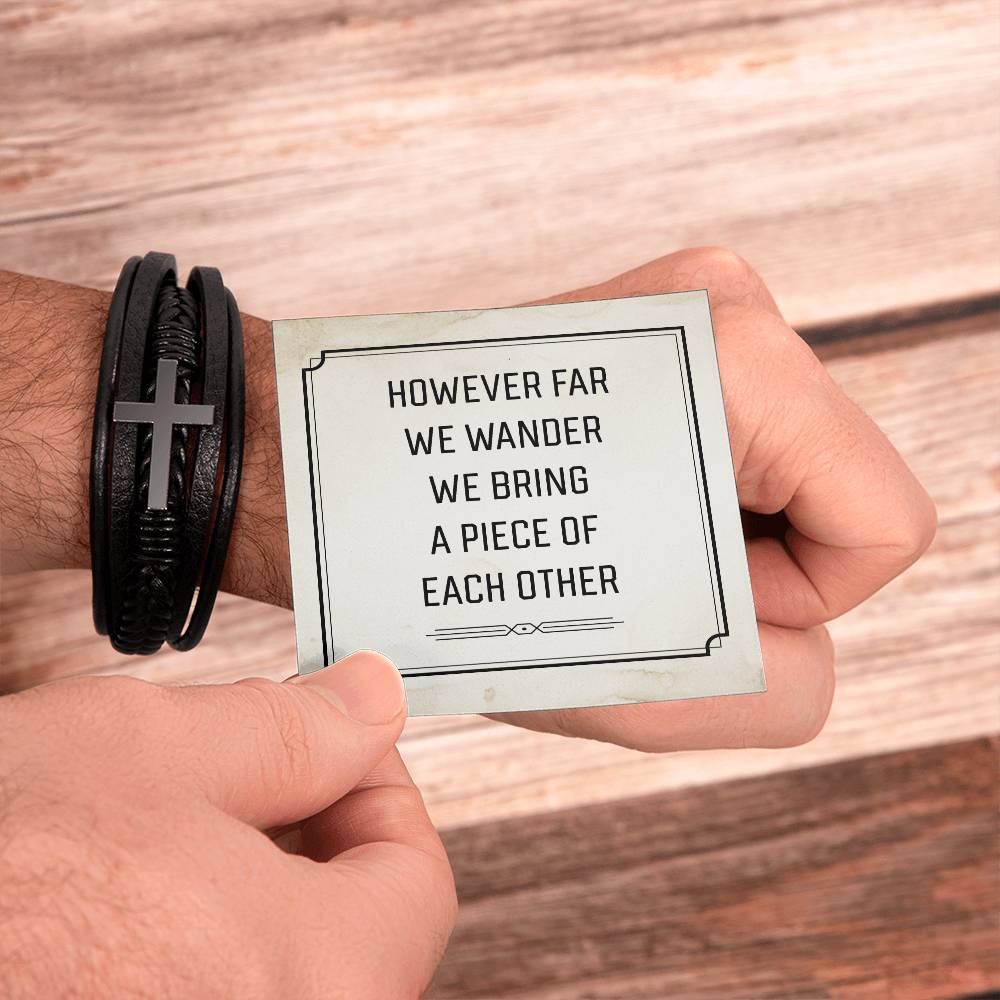 However Far We Wander Men's Cross Bracelet - Vegan Leather with Stainless Steel-Express Your Love Gifts