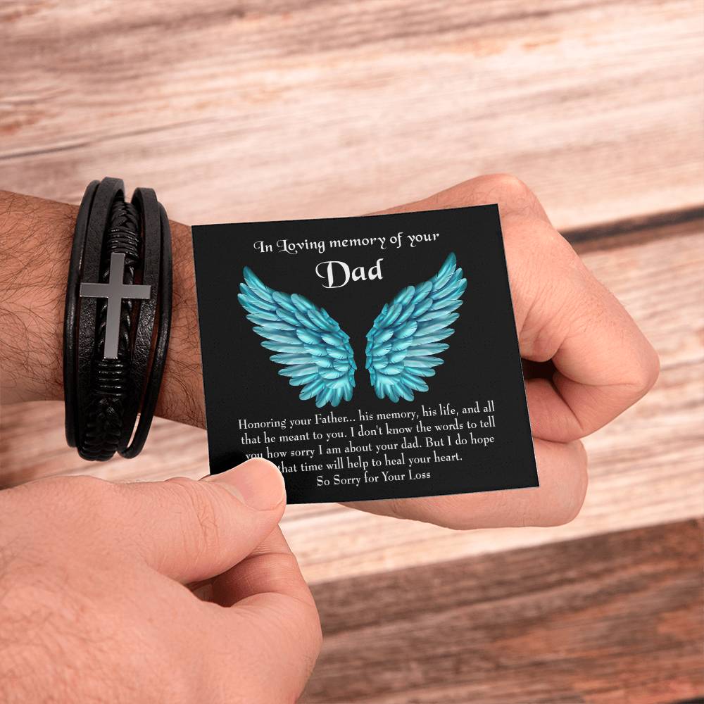 Honoring Your Dad Men's Cross Bracelet - Vegan Leather with Stainless Steel-Express Your Love Gifts