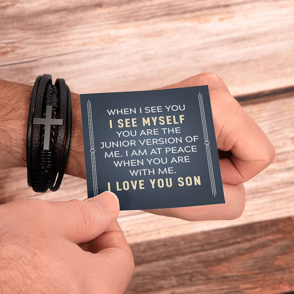 To My Son When I See You Men's Cross Bracelet - Vegan Leather with Stainless Steel-Express Your Love Gifts