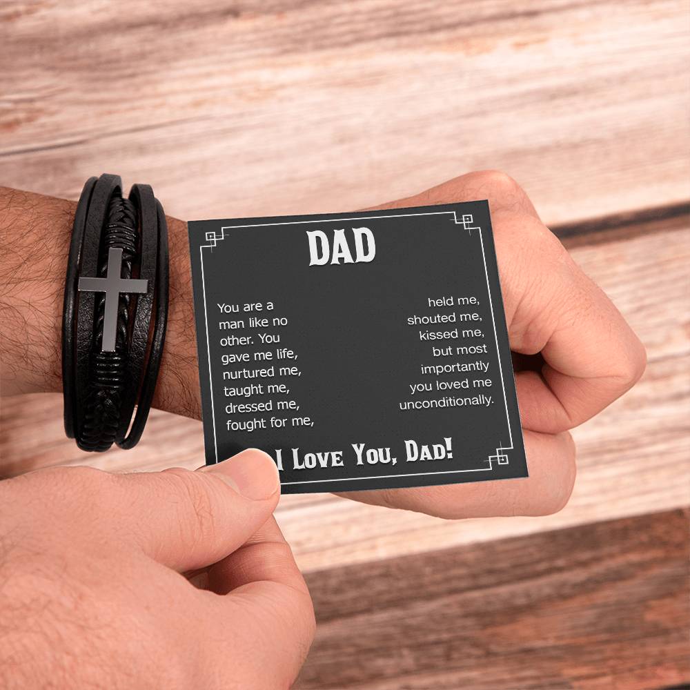 Dad You Are a Man Like No Other Men's Cross Bracelet - Vegan Leather with Stainless Steel-Express Your Love Gifts