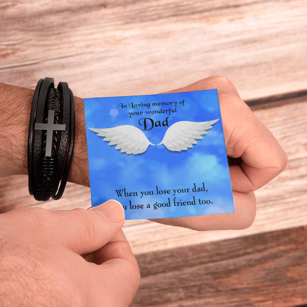 Dad and a Good Friend Men's Cross Bracelet - Vegan Leather with Stainless Steel-Express Your Love Gifts