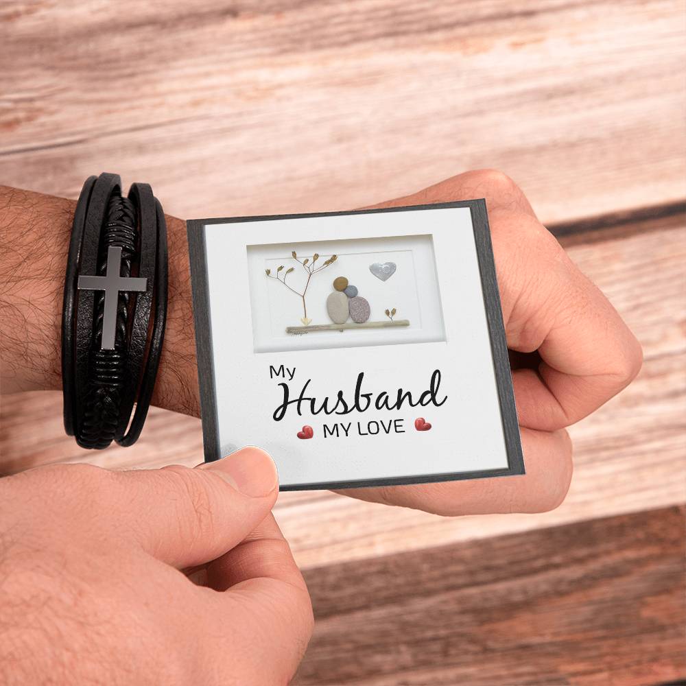 My Husband My Love Men's Cross Bracelet - Vegan Leather with Stainless Steel-Express Your Love Gifts