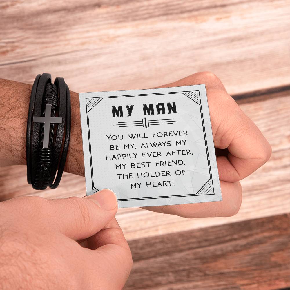 You Will Forever Be My Always Men's Cross Bracelet - Vegan Leather with Stainless Steel-Express Your Love Gifts