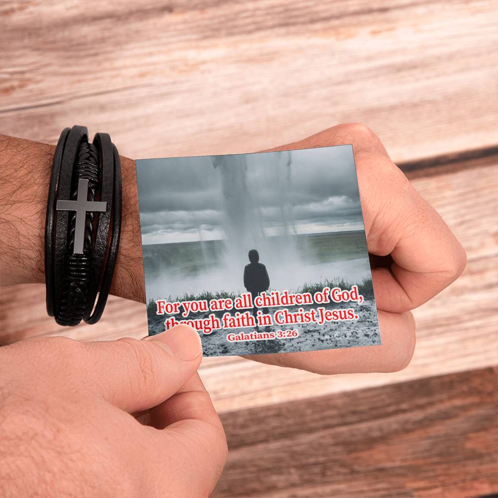 Child of God Galatians 3:26 Men's Stainless Steel & Vegan Leather Cross Bracelet - Vegan Leather with Stainless Steel-Express Your Love Gifts