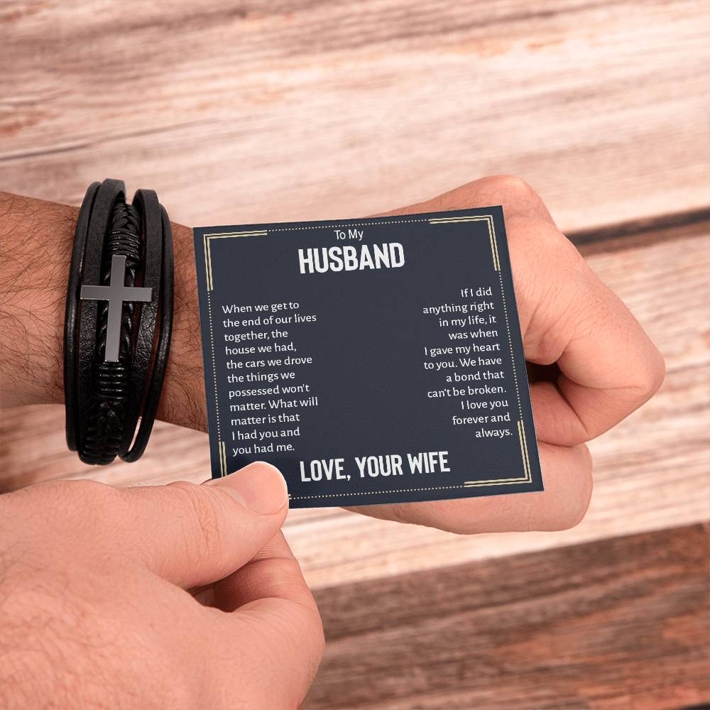 To My Husband When We Get to the End of Our Lives Men's Cross Bracelet - Vegan Leather with Stainless Steel-Express Your Love Gifts