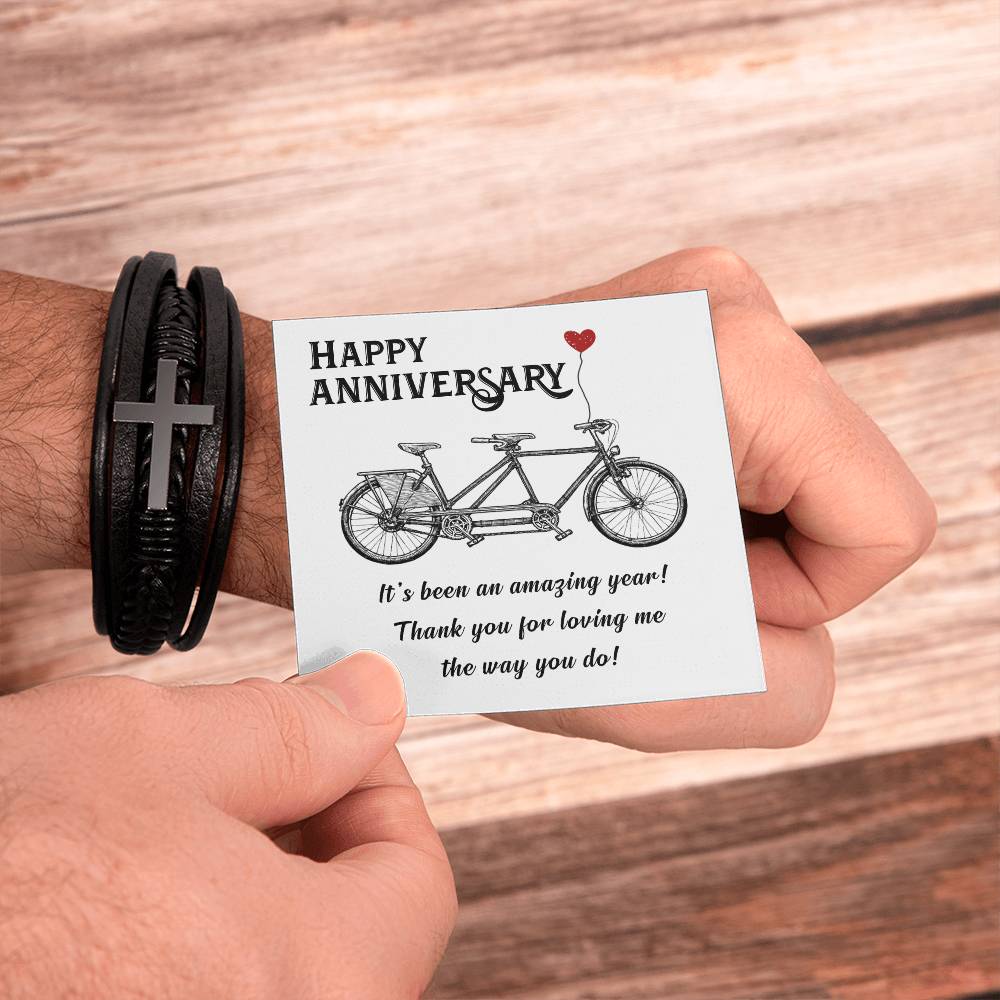 Happy Anniversary It's Been an Amazing Years Men's Cross Bracelet - Vegan Leather with Stainless Steel-Express Your Love Gifts