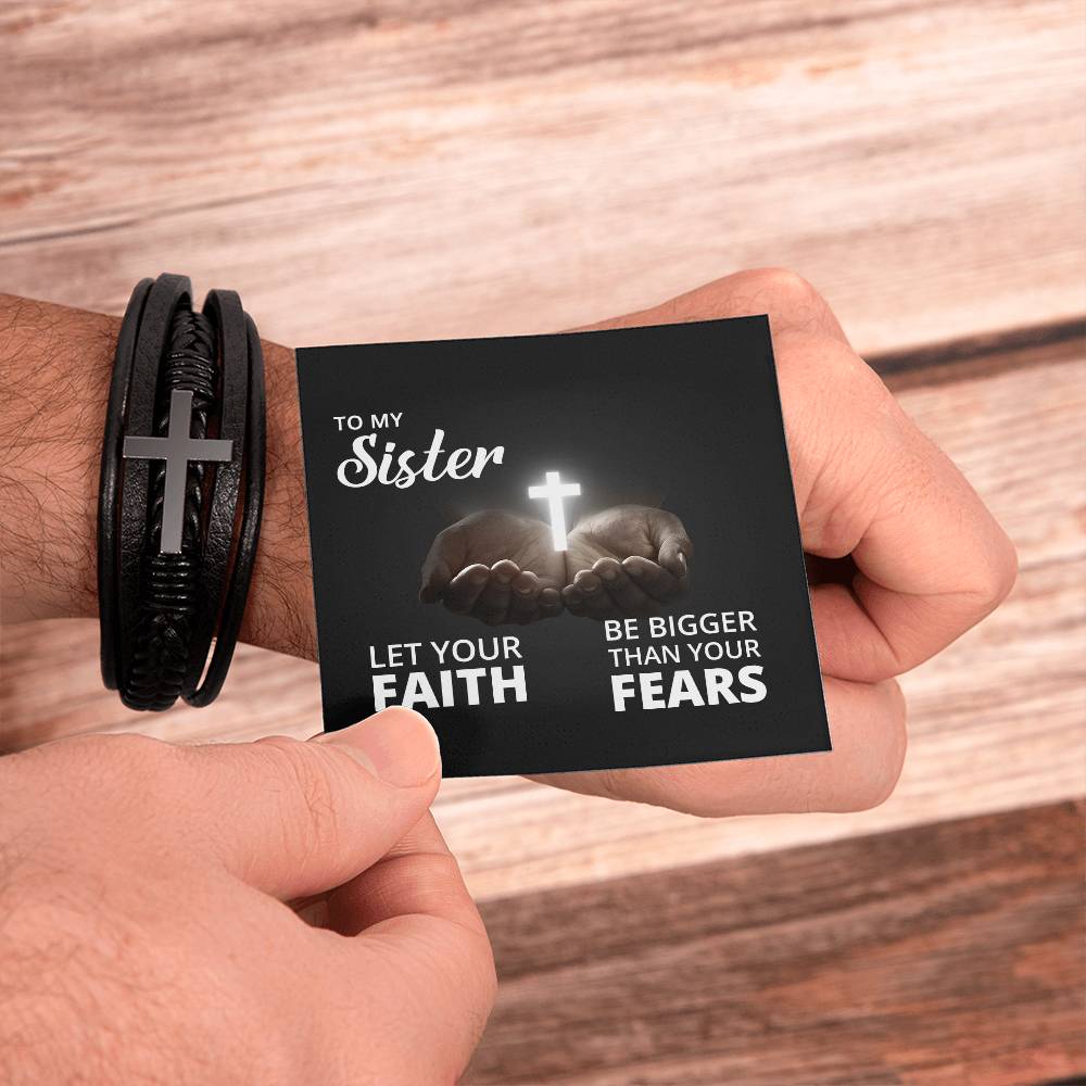 Let Your Faith Be Bigger Than Your Fears Isaiah 41:10 Men's Stainless Steel & Vegan Leather Cross Bracelet - Vegan Leather with Stainless Steel-Express Your Love Gifts