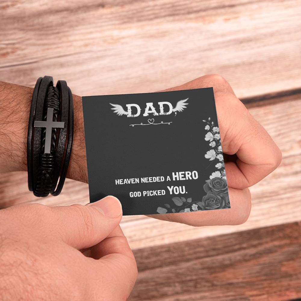 Heaven Needed a Hero Men's Cross Bracelet - Vegan Leather with Stainless Steel-Express Your Love Gifts
