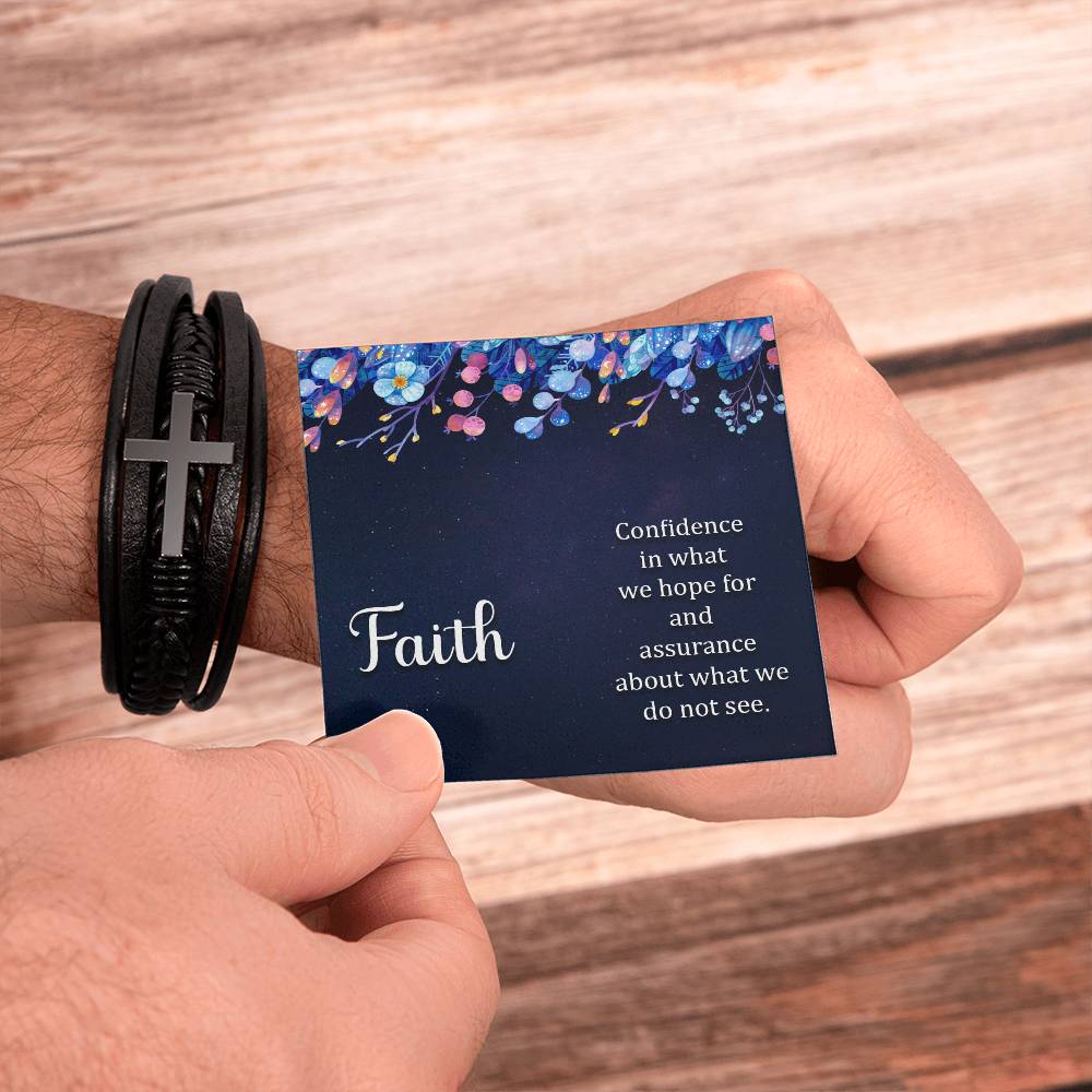 Faith (noun) Hebrews 11:1 Men's Stainless Steel & Vegan Leather Cross Bracelet - Vegan Leather with Stainless Steel-Express Your Love Gifts