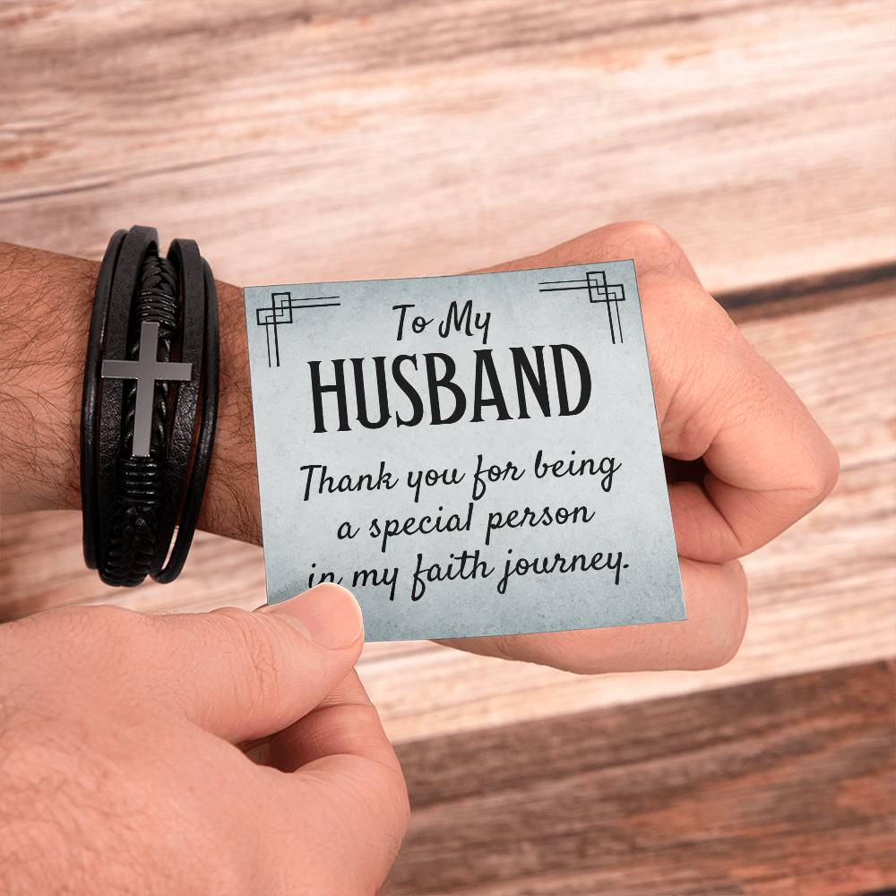 To My Husband Thank You for Being Special Men's Cross Bracelet - Vegan Leather with Stainless Steel-Express Your Love Gifts