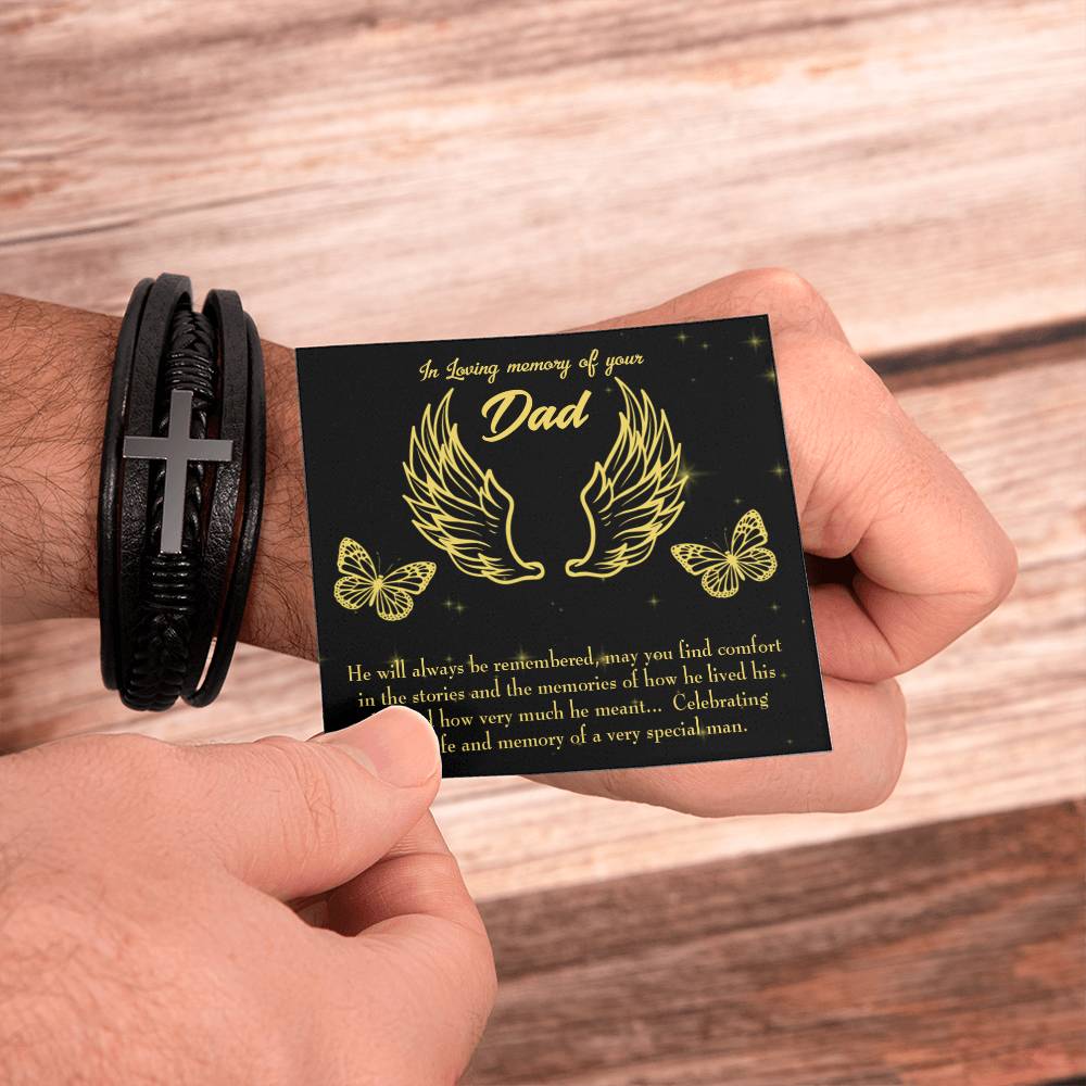 Memory of a Special Man Men's Cross Bracelet - Vegan Leather with Stainless Steel-Express Your Love Gifts