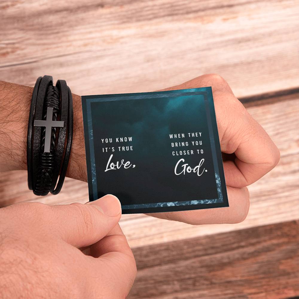 You Know It's True Love Men's Cross Bracelet - Vegan Leather with Stainless Steel-Express Your Love Gifts
