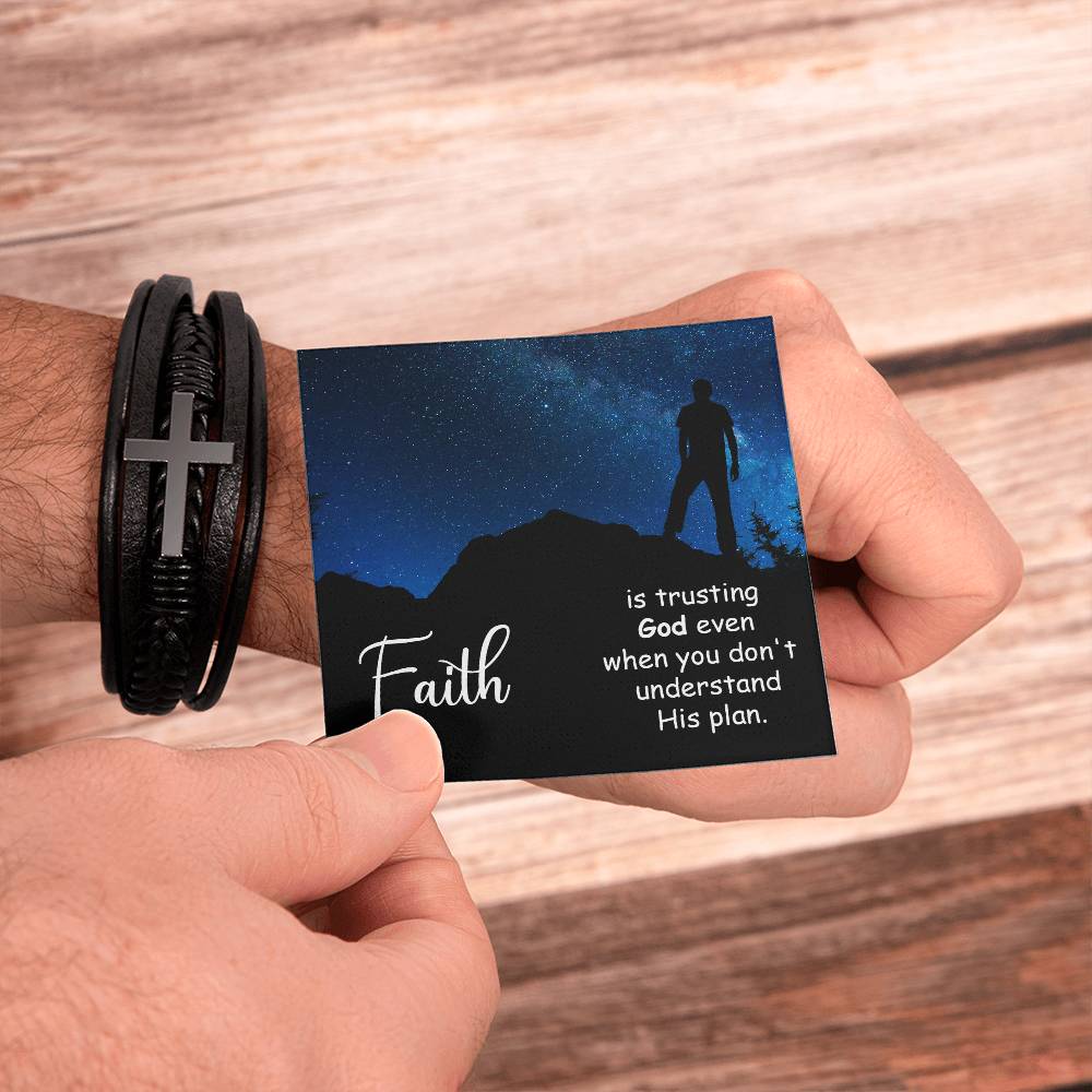 Faith is Trusting God Even When You Don't Men's Stainless Steel & Vegan Leather Cross Bracelet - Vegan Leather with Stainless Steel-Express Your Love Gifts