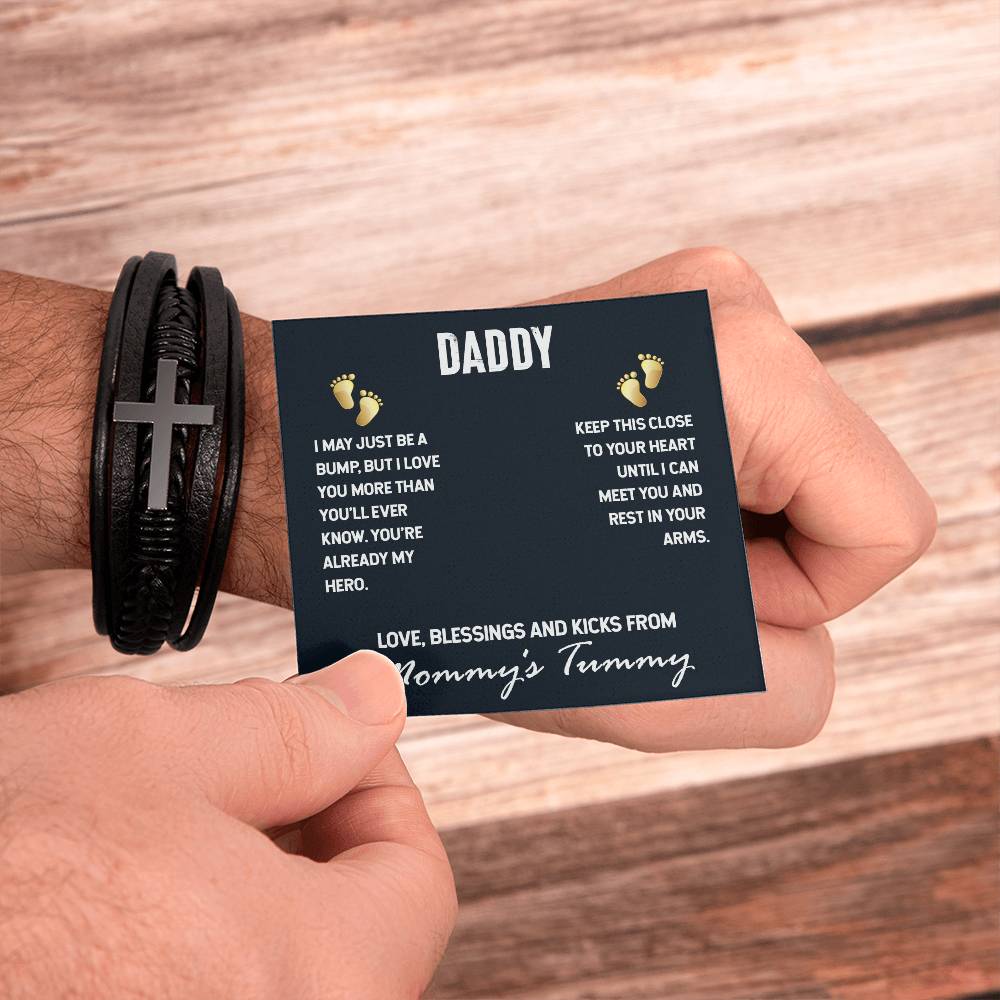 Dadd I May Just be a Bump Men's Cross Bracelet - Vegan Leather with Stainless Steel-Express Your Love Gifts