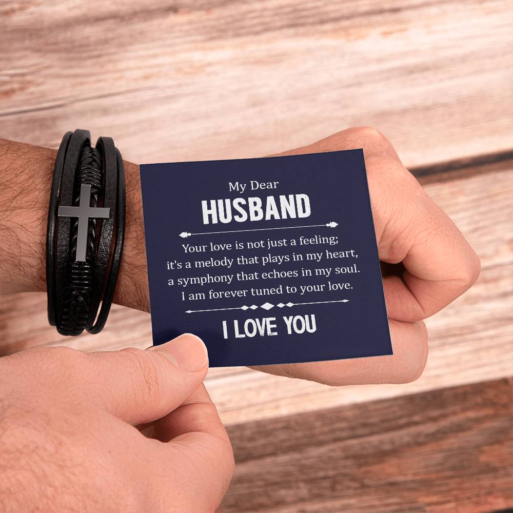 To My Husband Your Love is Not Just a Feeling Men's Cross Bracelet - Vegan Leather with Stainless Steel-Express Your Love Gifts