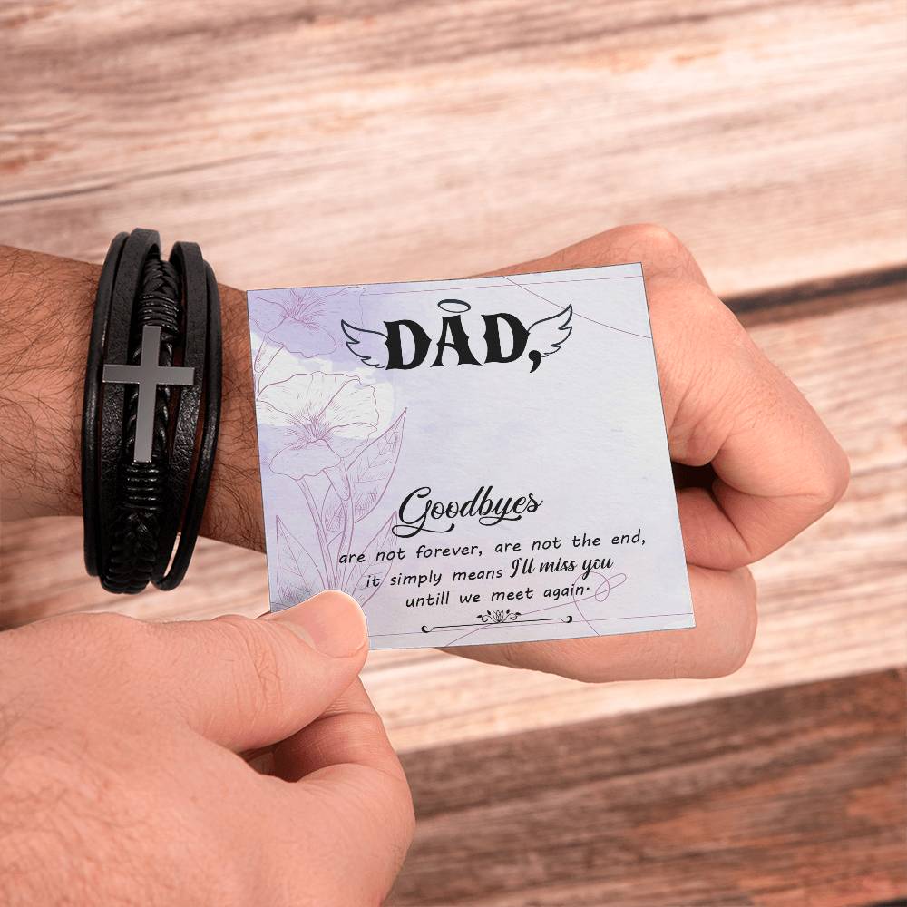 Goodbye Aren't Forever Men's Cross Bracelet - Vegan Leather with Stainless Steel-Express Your Love Gifts