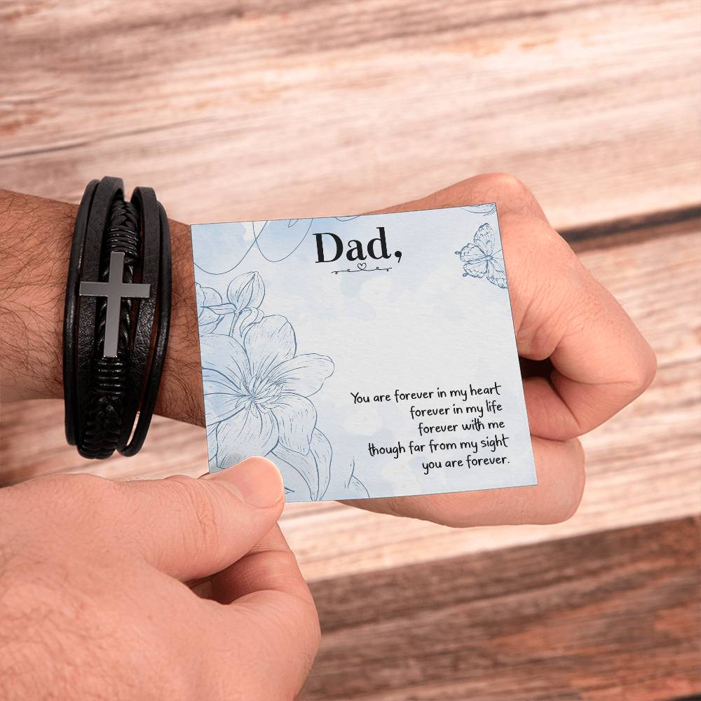 You are Forever in My Heart Dad Men's Cross Bracelet - Vegan Leather with Stainless Steel-Express Your Love Gifts