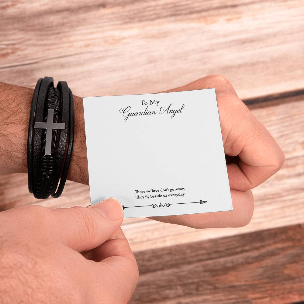 Guardian Angel Remembrance Men's Cross Bracelet - Vegan Leather with Stainless Steel-Express Your Love Gifts