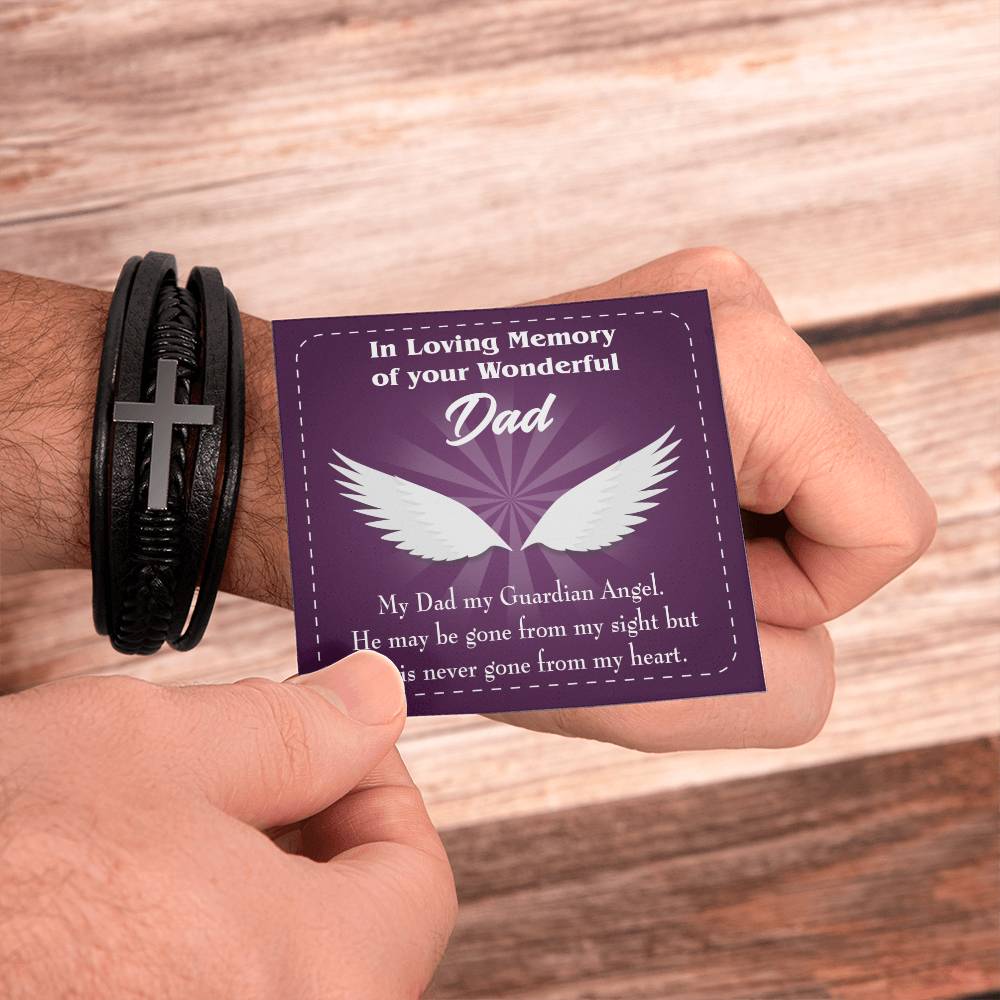 My Dad My Guardian Men's Cross Bracelet - Vegan Leather with Stainless Steel-Express Your Love Gifts