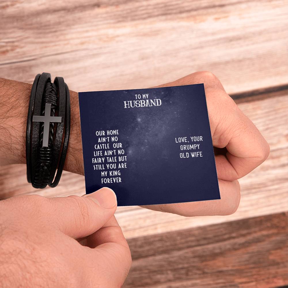 To My Husband Our Home Men's Cross Bracelet - Vegan Leather with Stainless Steel-Express Your Love Gifts