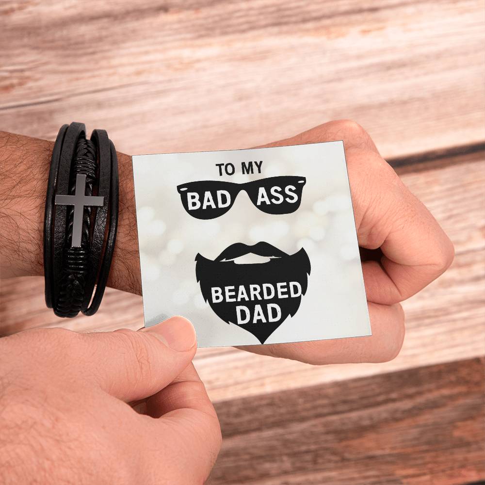 To My Badass Bearded Dad Men's Cross Bracelet - Vegan Leather with Stainless Steel-Express Your Love Gifts