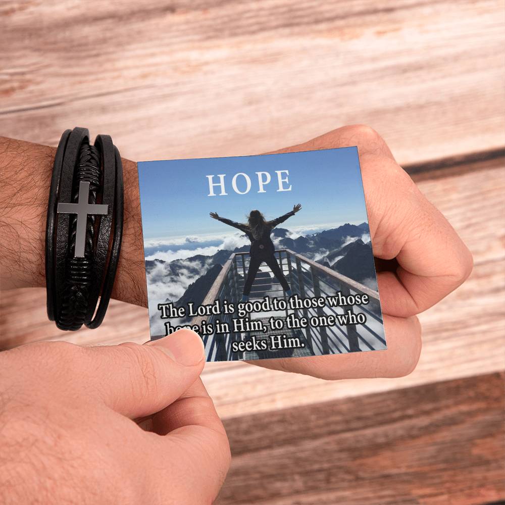 Hope is in Him Men's Stainless Steel & Vegan Leather Cross Bracelet - Vegan Leather with Stainless Steel-Express Your Love Gifts