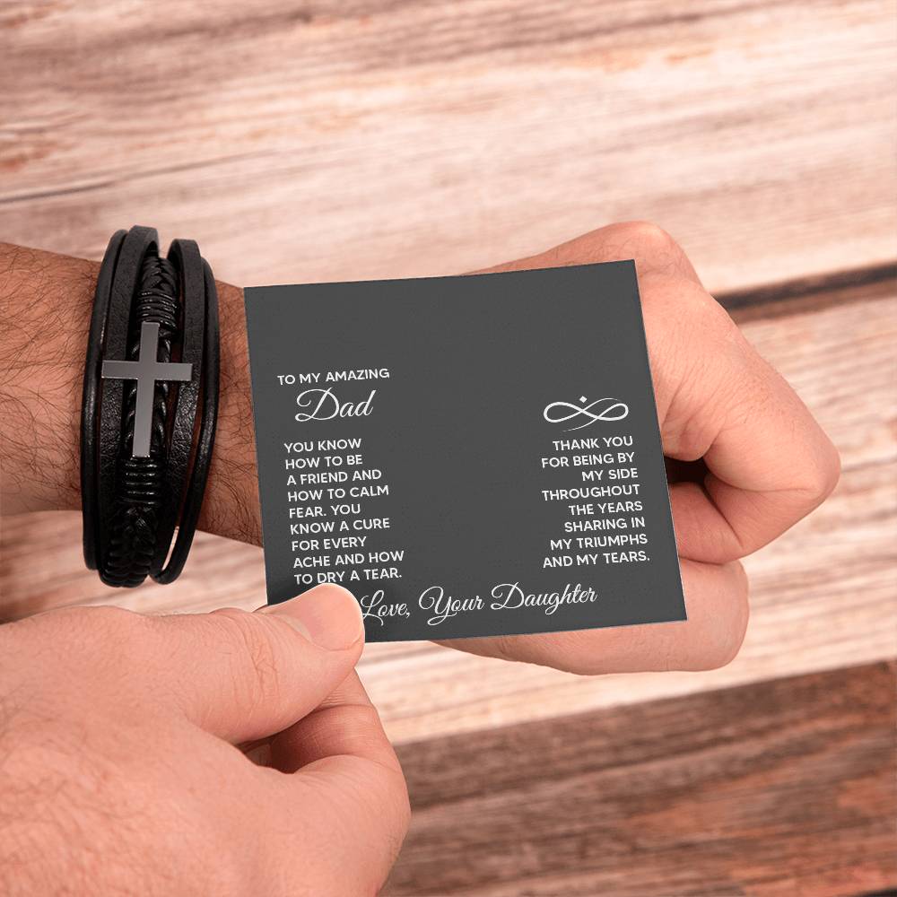 To My Amazing Dad You Know How to Be a Friend Men's Cross Bracelet - Vegan Leather with Stainless Steel-Express Your Love Gifts